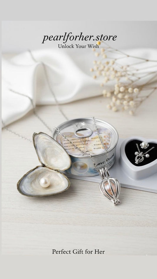 Freshwater Shell Canned Oyster Ocean Love Real Pearl Necklace Set